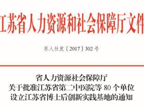 我公司被核准设立“江苏省博士后创新实际基地”